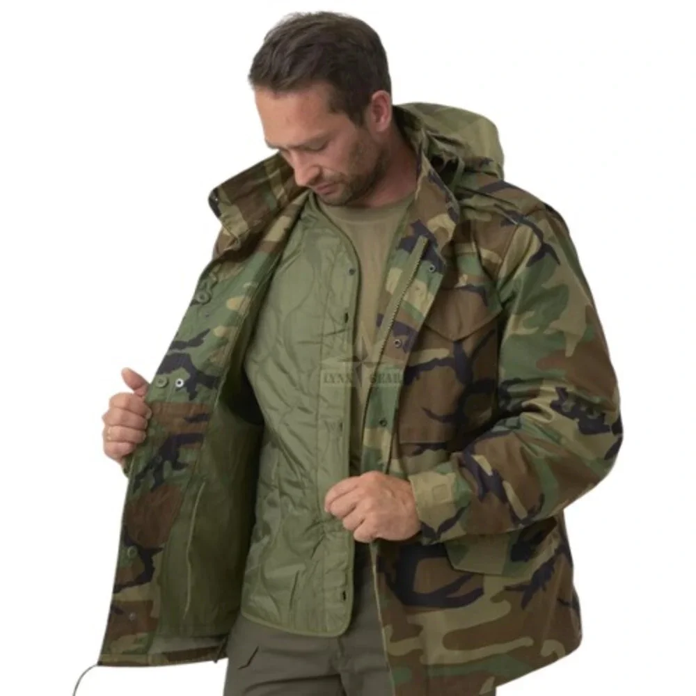 USGI‎ M65 Field Jacket Woodland Camo Prepper Vintage Liner Hood Mens M